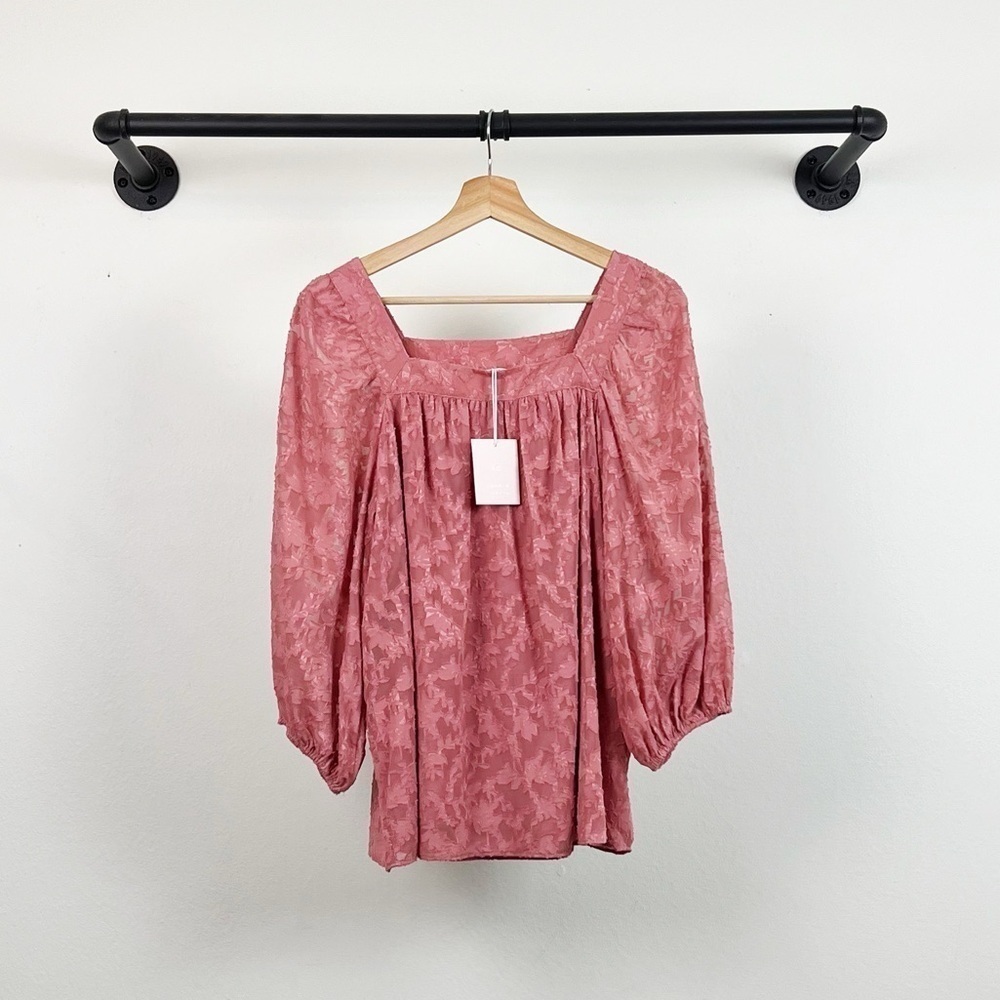 NWT LC Lauren Conrad Jacquard Square Neck Lace Peasant Top - Picture 2 of 6